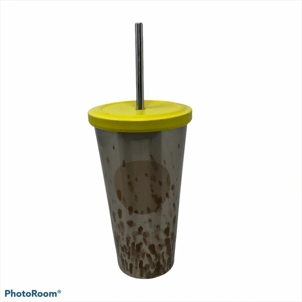 Starbucks metal iced coffee cup with lid and metal straw